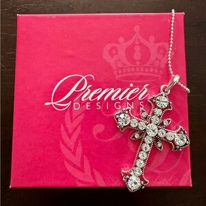 Premier Designs Rhinestones Silver Tone Cross - Beautiful! NEW IN BOX
